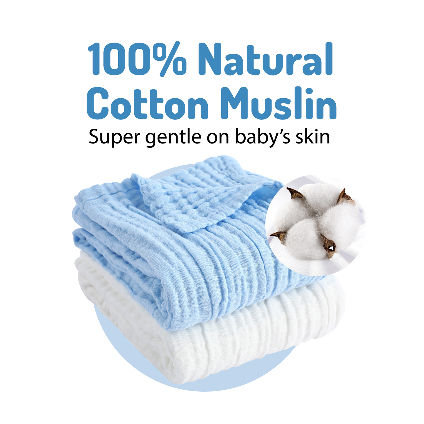 Pio pio's Baby Towel Cotton Set - Includes 2 Towels Blue/White