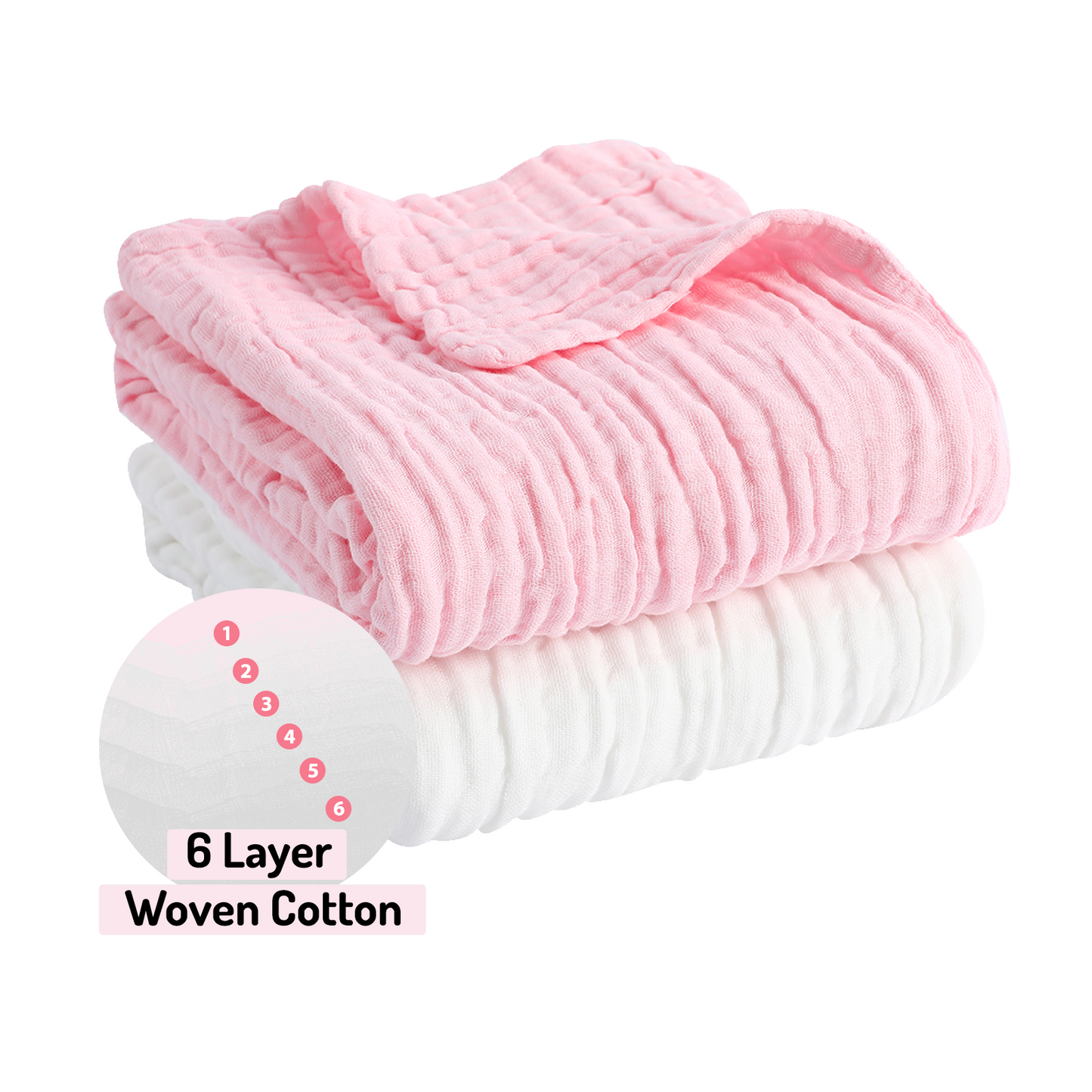 Pio pio's Baby Towel Cotton Set - Includes 2 Towels Pink/White