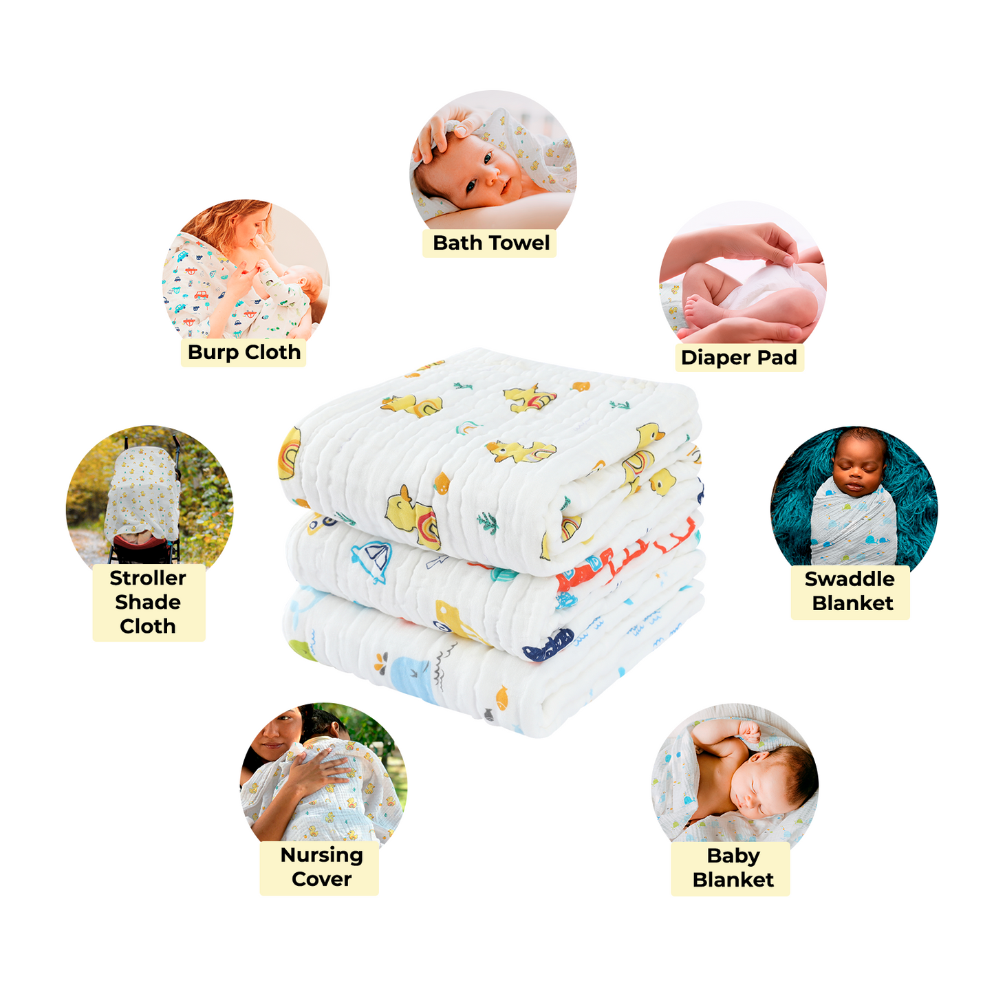 Pio Pio's Baby Towels - Kit with 3 towels sized 41.33" x 39.37"