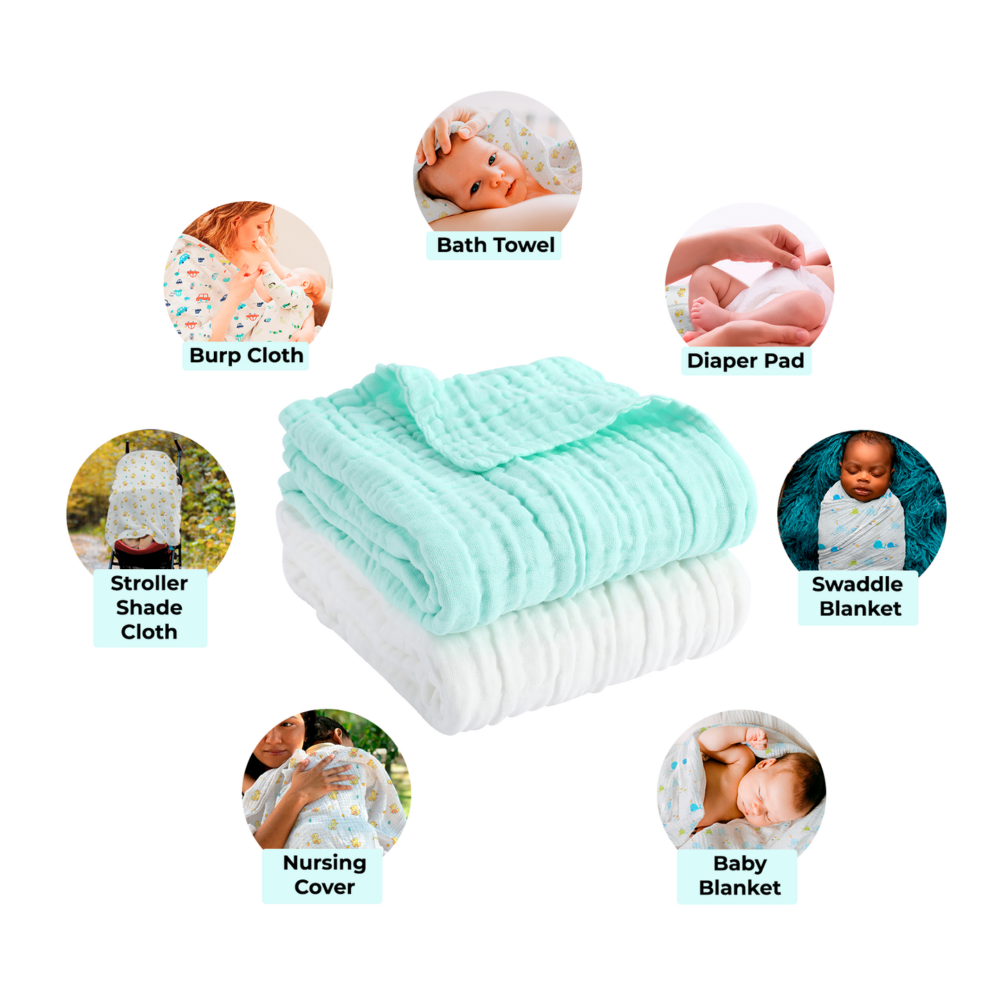 Pio pio's Baby Towel Cotton Set - Includes 2 Towels Green/White