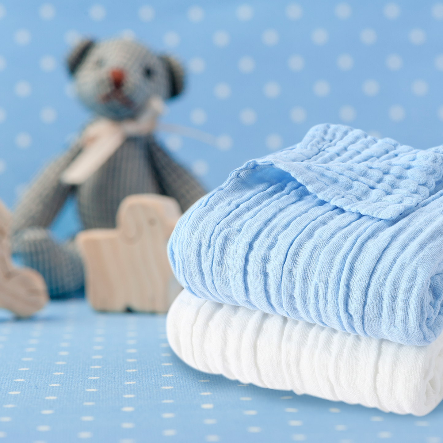 Pio pio's Baby Towel Cotton Set - Includes 2 Towels Blue/White