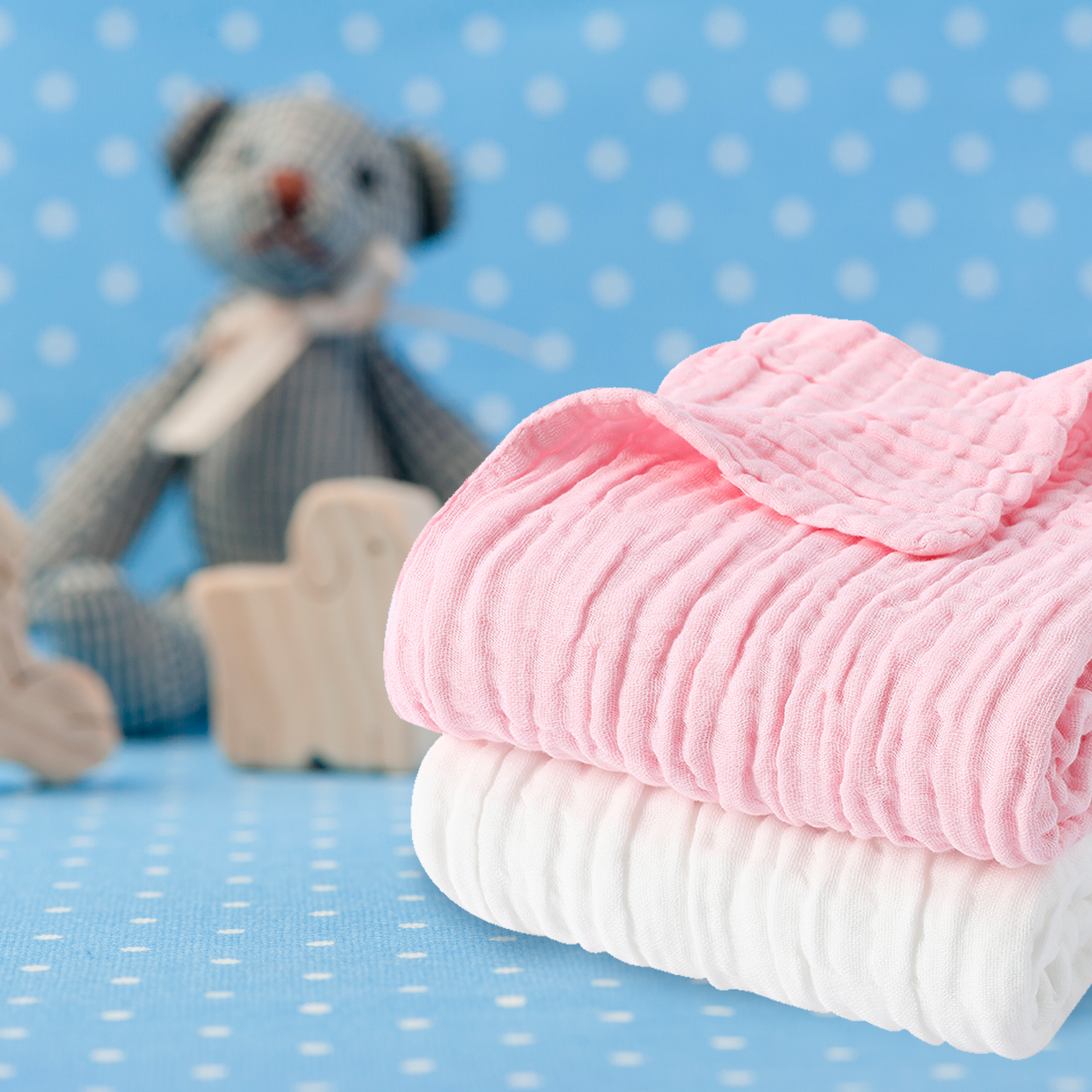 Pio pio's Baby Towel Cotton Set - Includes 2 Towels Pink/White